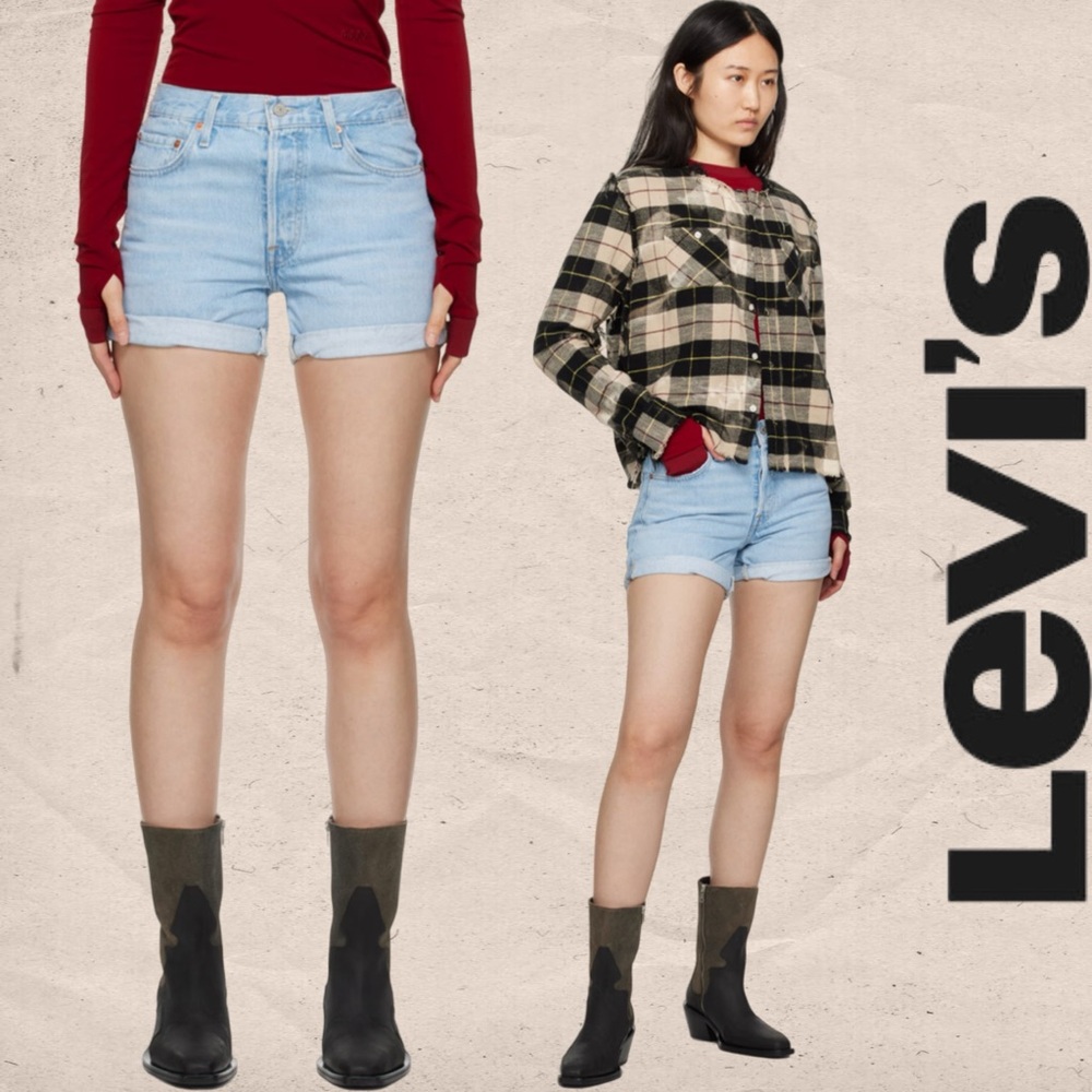 Levi’s 501 Rolled Up Shorts Light Wash Jeans Cuffed Button-fly Mid High-rise 30